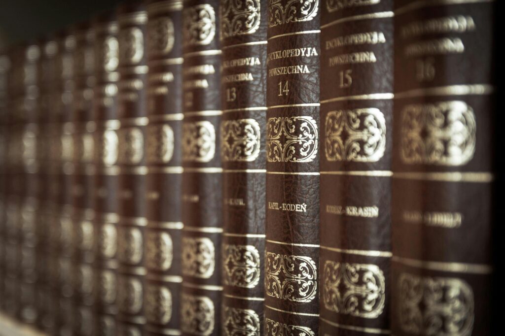 library book reading computers 47805 47805 A close-up view of vintage encyclopedias on a library bookshelf, highlighting the ornate leather bindings.